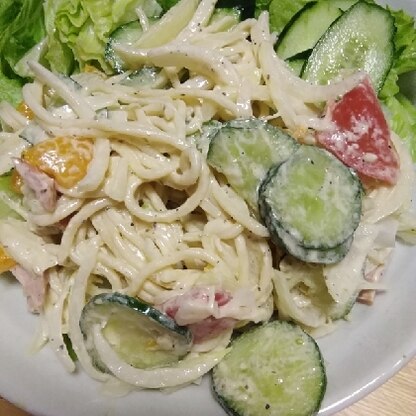 あまったパスタが豪華な一品になりました!
また作ります!